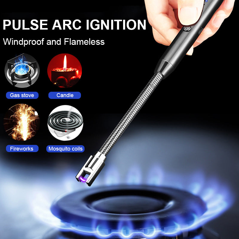 Rechargeable Electric Arc Lighter , Stainless steel electric lighter with LED battery display , Windproof and flameless electric arc lighter , Flexible neck for easy use in any situation