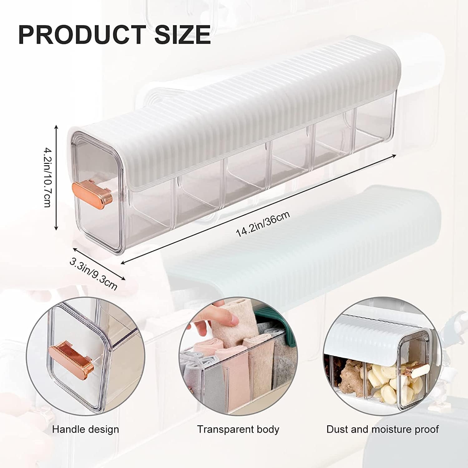 6 Cell Clear Wall Mounted Storage Box, Hole Free Multifunctional Storage Box, Indoor Wall Mounted Drawer Organizer for Clothes