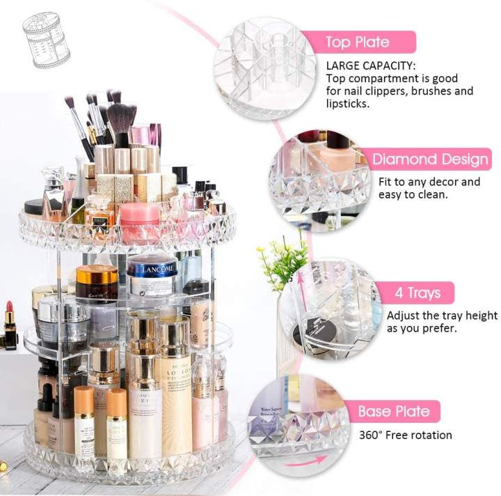 Cosmetics Makeup Organizer Acrylic 3D 360 Degree Rotating Cosmetic Organizer