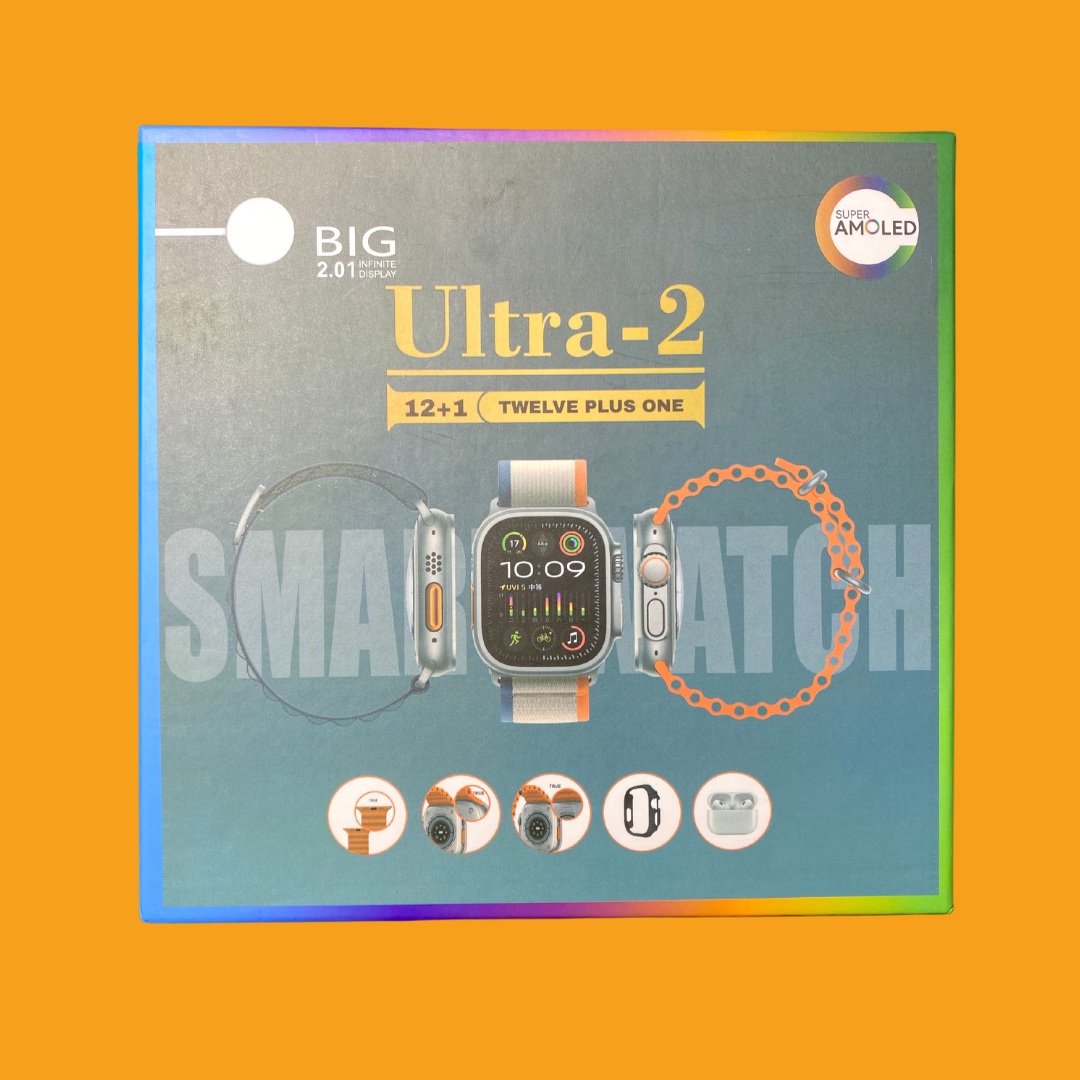 ULTRA 12+1 SMART WATCH 49MM BIG 2.01 SUPER AMOLED DISPLAY 10 STRAPS with Earpods