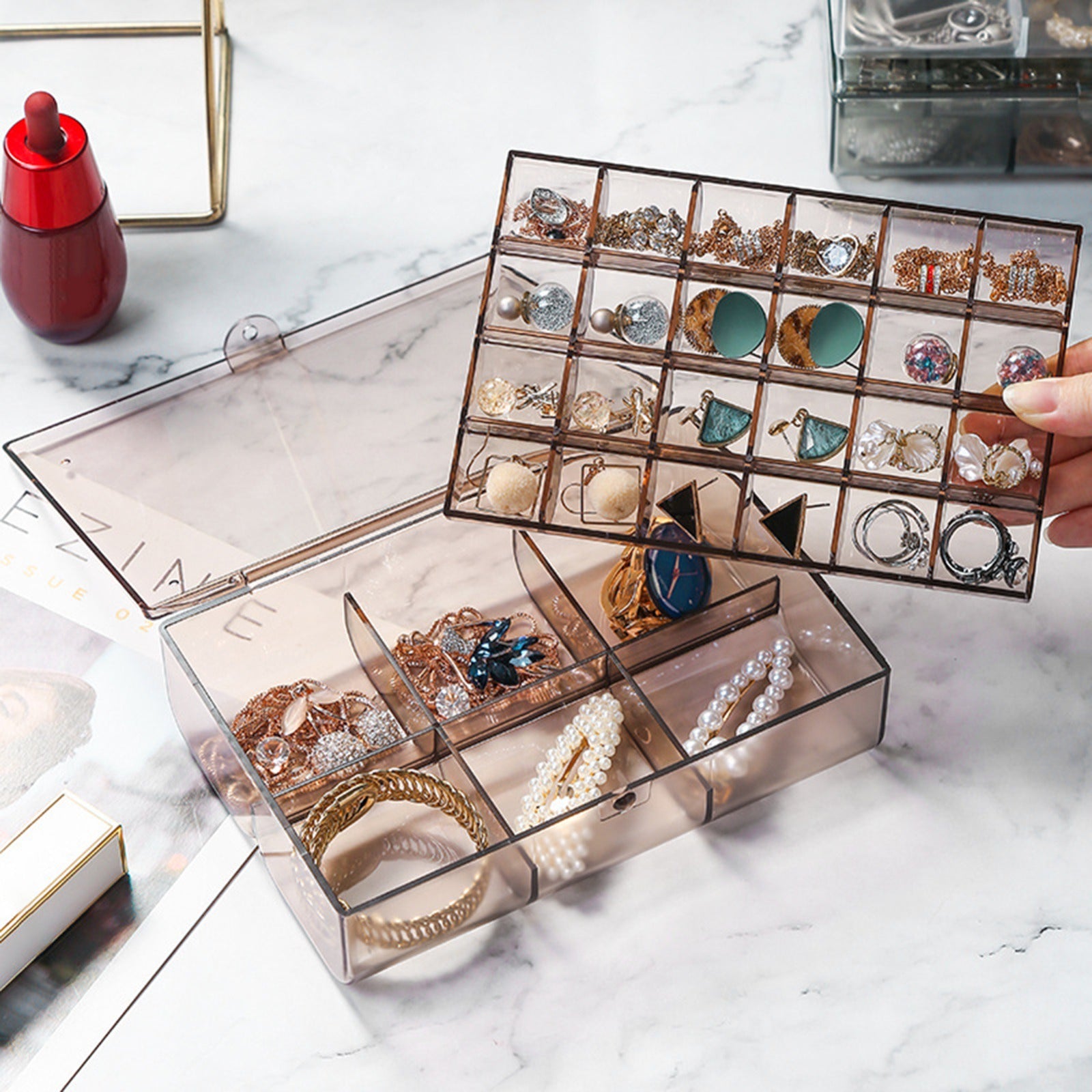 24 Grid Transparent Acrylic Jewelry Box organizer