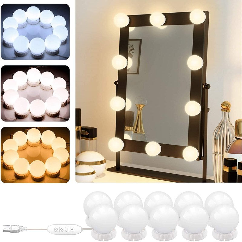 LED Vanity Mirror Lights | 3 Light Mode Led Bulbs for makeup Mirror Stand | 10 Bulbs