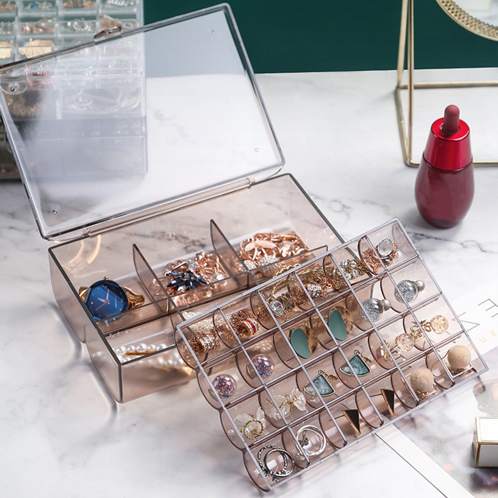 24 Grid Transparent Acrylic Jewelry Box organizer