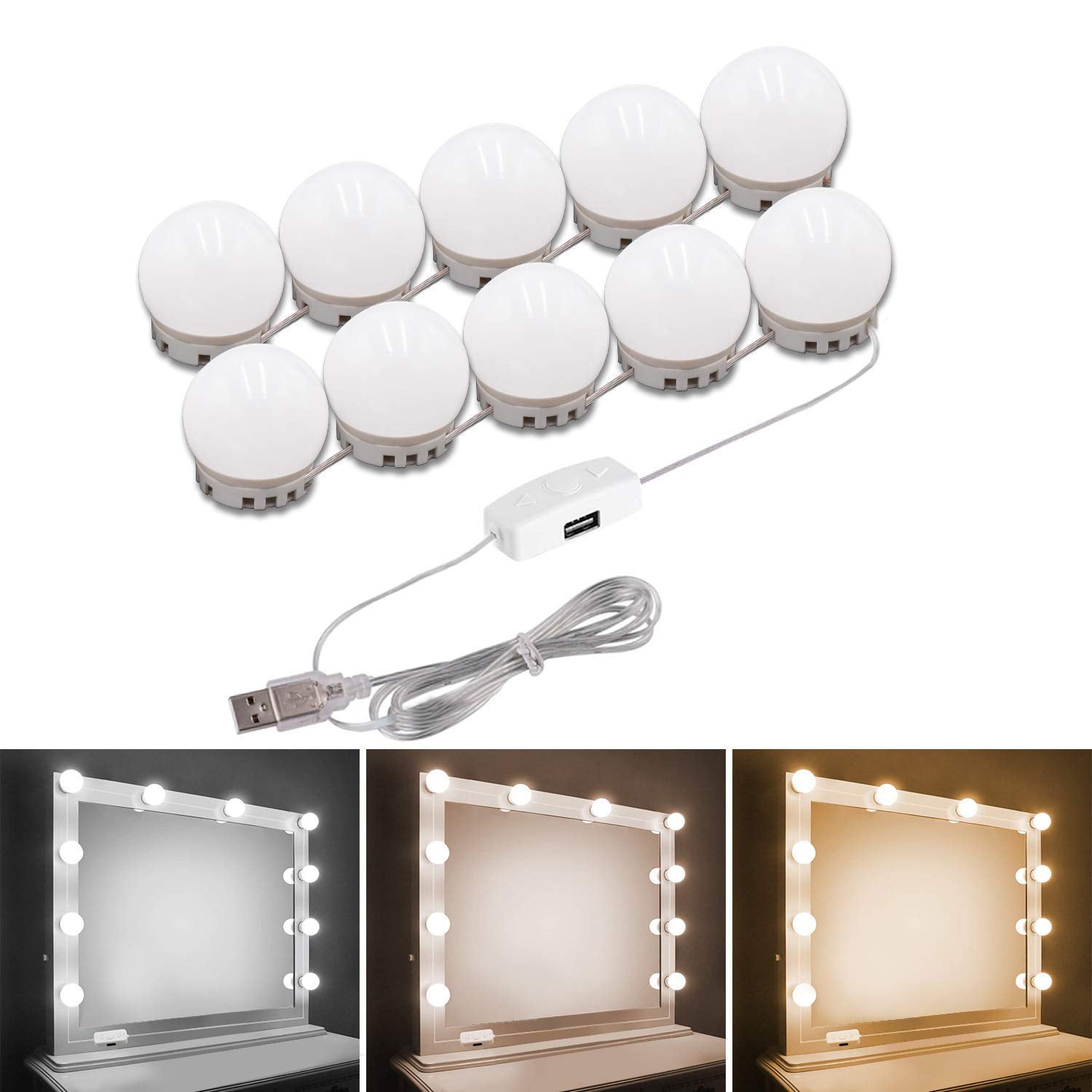 LED Vanity Mirror Lights | 3 Light Mode Led Bulbs for makeup Mirror Stand | 10 Bulbs