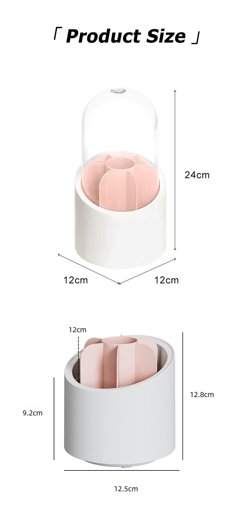 Makeup Brush Holder, 360 Rotating Makeup Organizer with Clear Cover Cosmetics Storage Display Case, with 7 Compartments