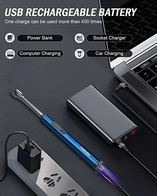 Rechargeable Electric Arc Lighter , Stainless steel electric lighter with LED battery display , Windproof and flameless electric arc lighter , Flexible neck for easy use in any situation