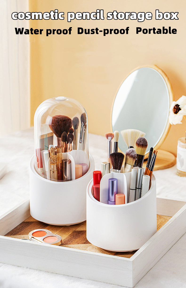 Makeup Brush Holder, 360 Rotating Makeup Organizer with Clear Cover Cosmetics Storage Display Case, with 7 Compartments