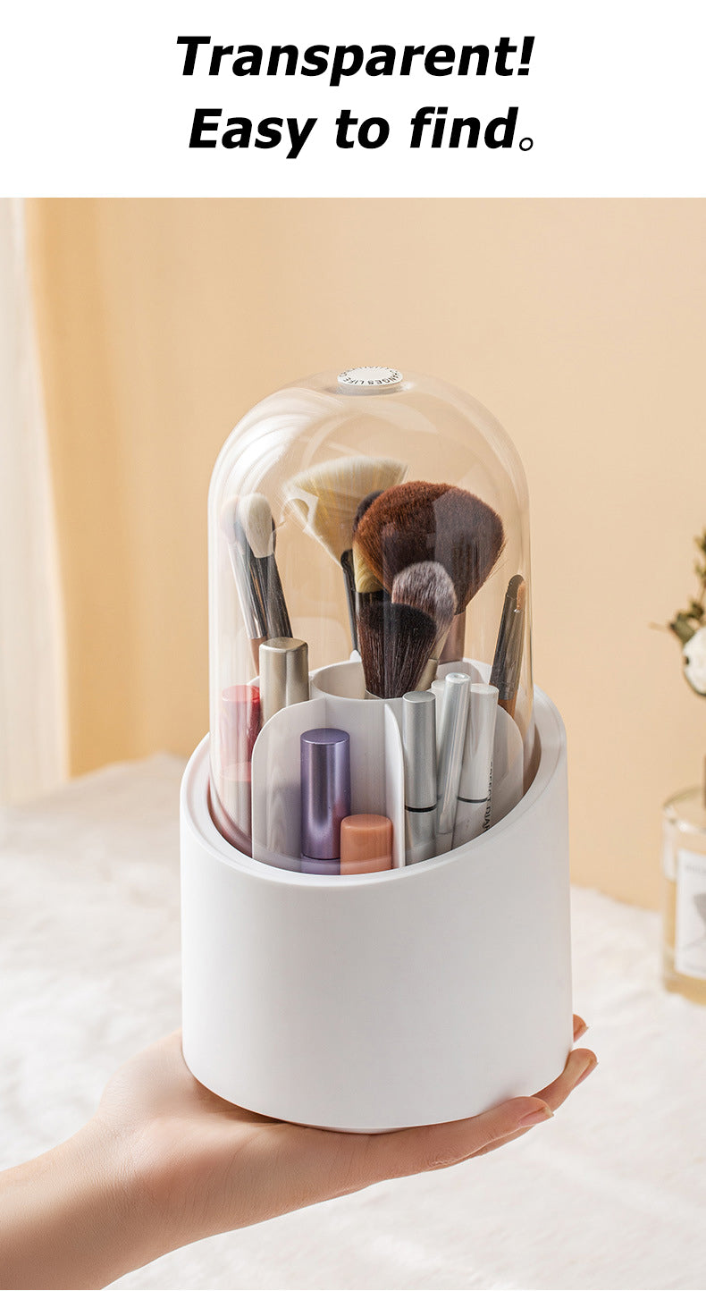 Makeup Brush Holder, 360 Rotating Makeup Organizer with Clear Cover Cosmetics Storage Display Case, with 7 Compartments