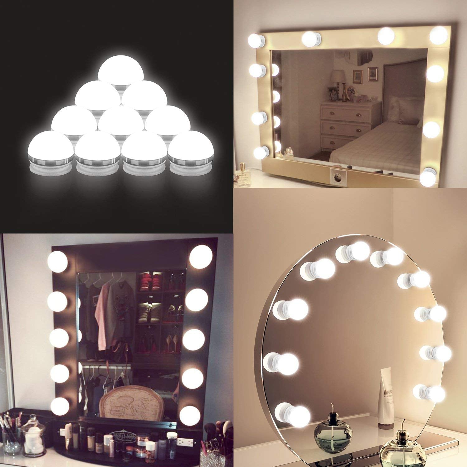 LED Vanity Mirror Lights | 3 Light Mode Led Bulbs for makeup Mirror Stand | 10 Bulbs