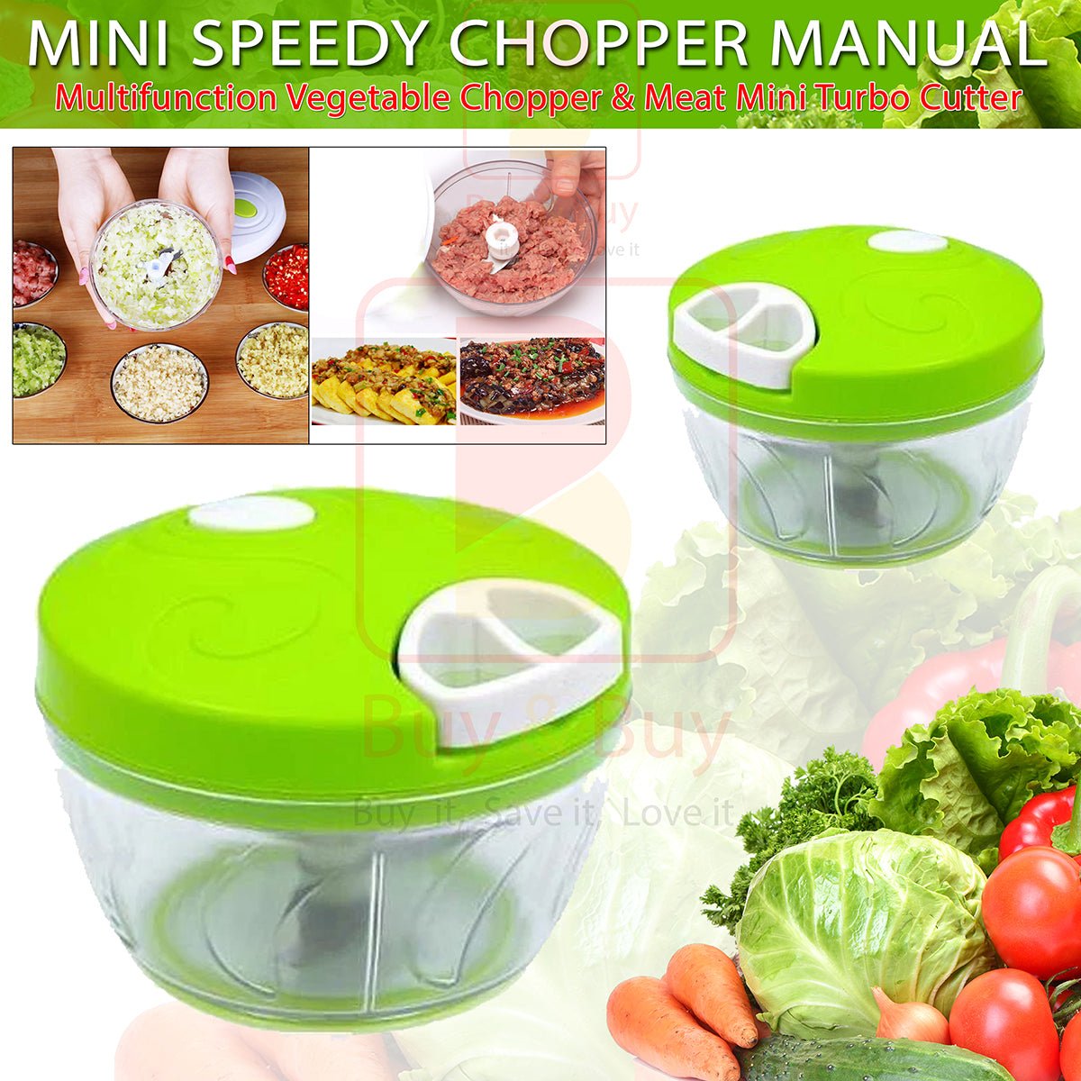 Mini Speedy Chopper Manual Hand Pull Vegetable & Meat Mini Turbo Cutter